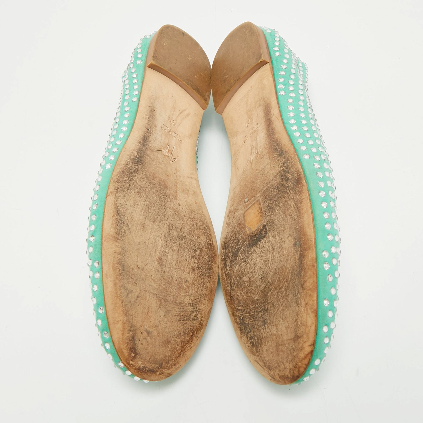 GIU Green Suede Crystal Embellished Ballet Flats Size 39 3
