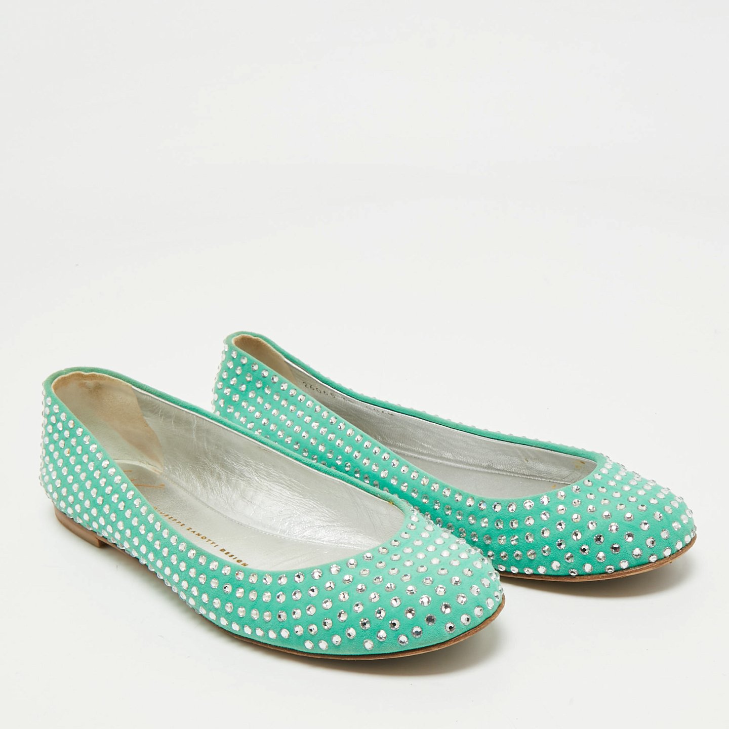 GIU Green Suede Crystal Embellished Ballet Flats Size 39 5