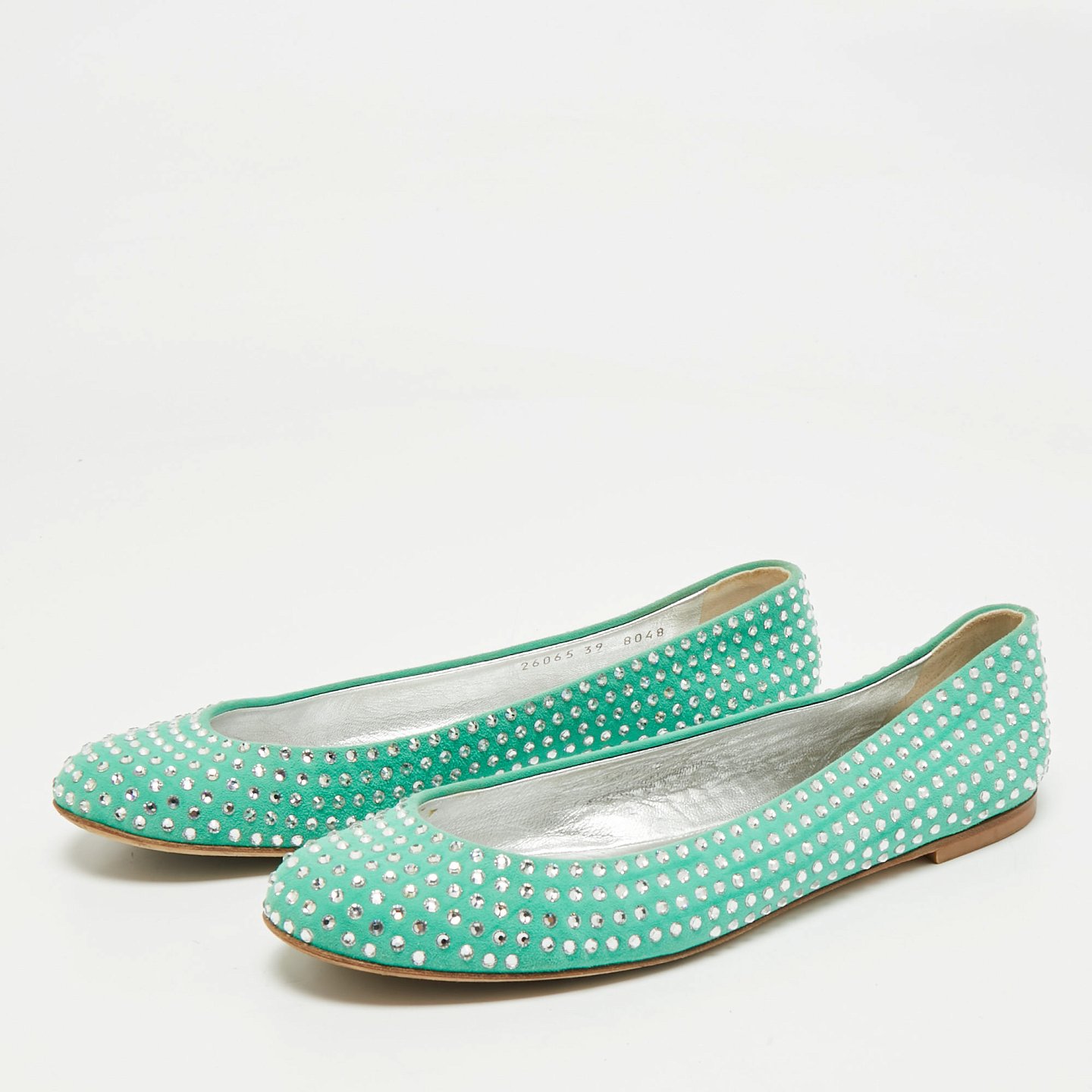 GIU Green Suede Crystal Embellished Ballet Flats Size 39 8