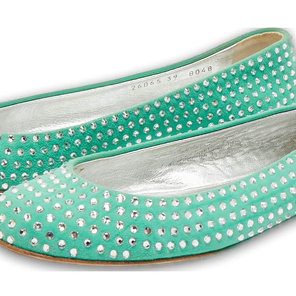GIU Green Suede Crystal Embellished Ballet Flats Size 39 0