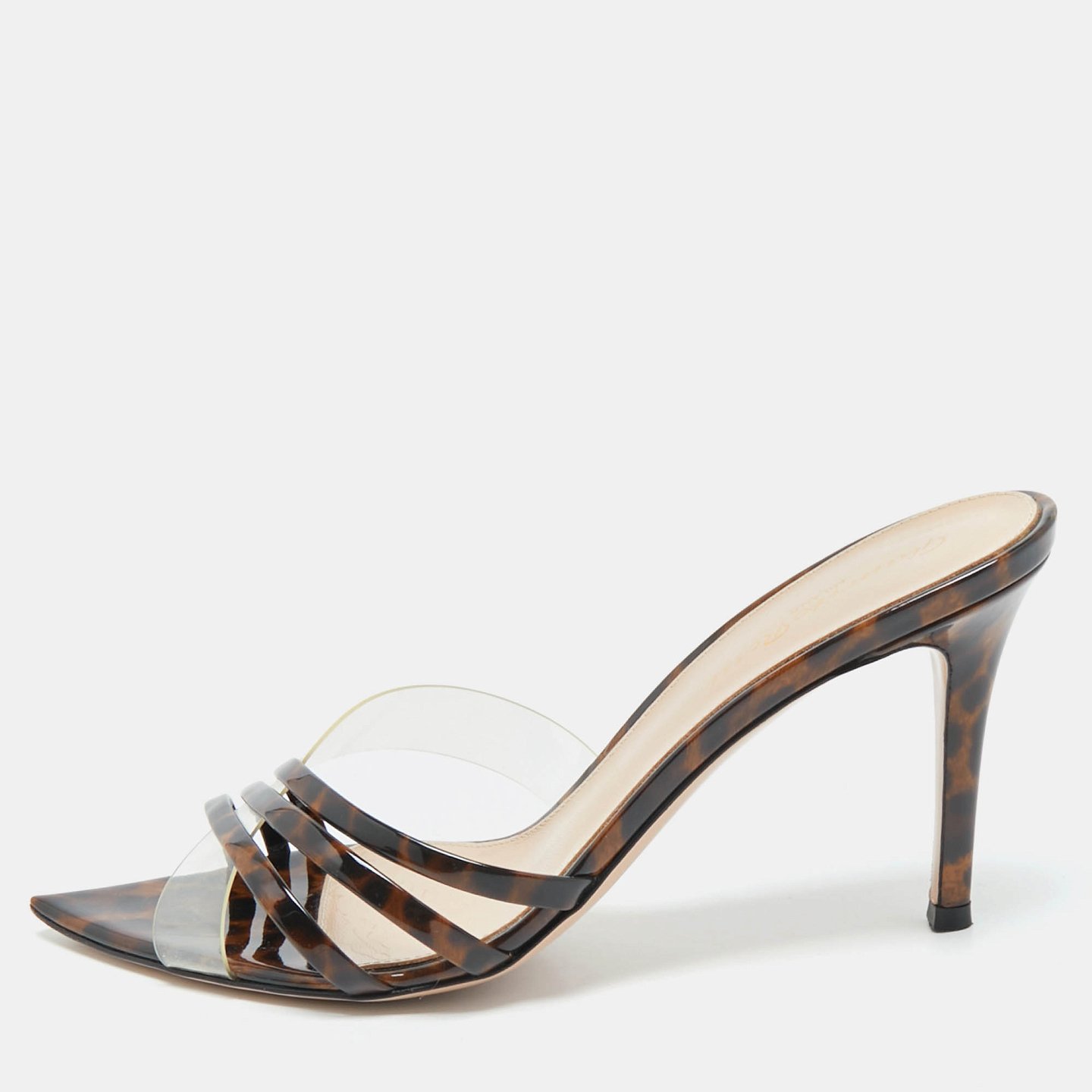 Transparent/Brown Patent Leather and PVC Elle Slide Sandals 1