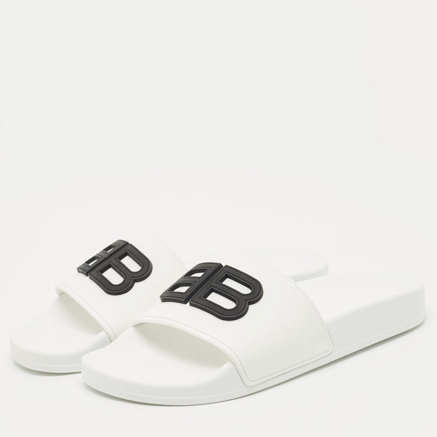 White Rubber BB Pool Slide Sandals 1