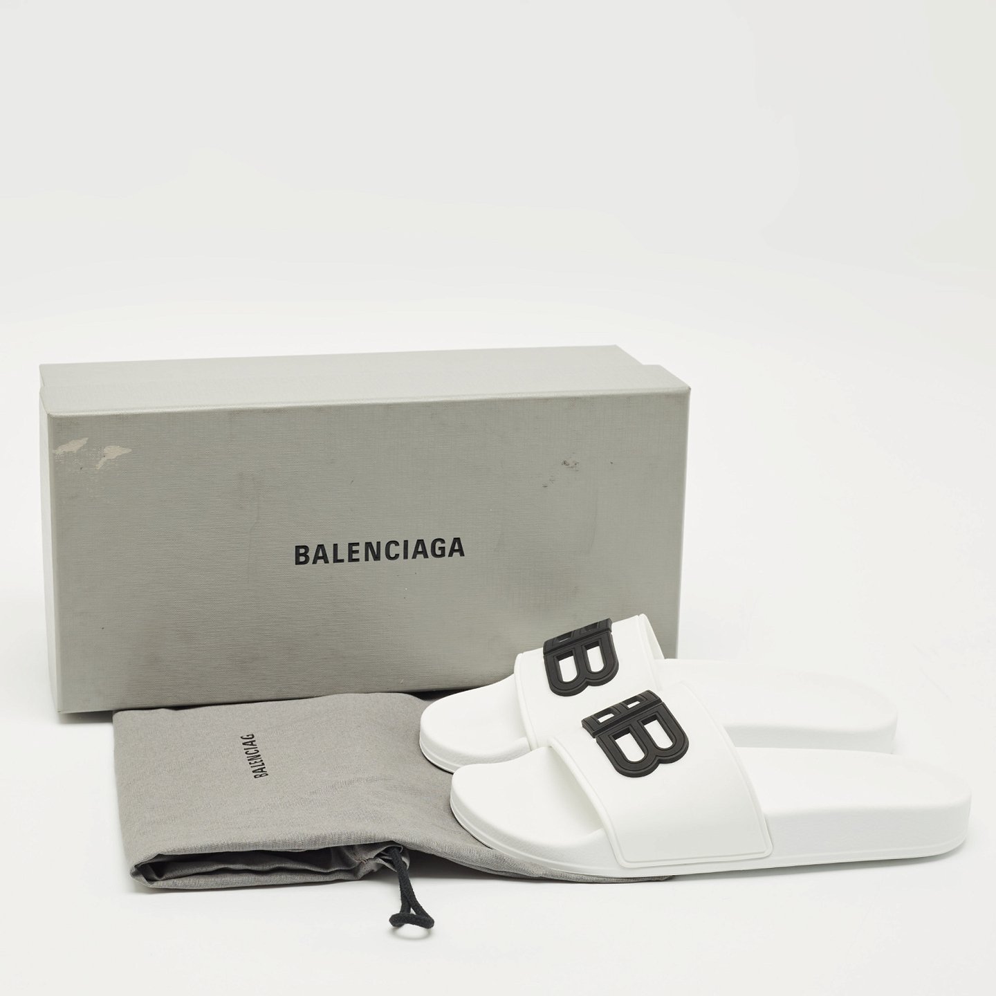 White Rubber BB Pool Slide Sandals 2