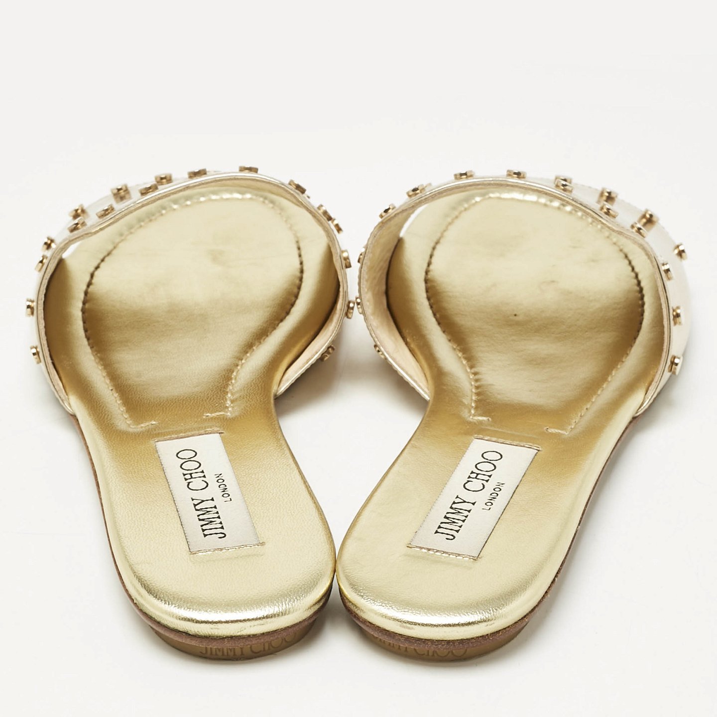 Jimmy Choo Gold Patent Leather Nanda Flat Slides Size 38.5 2