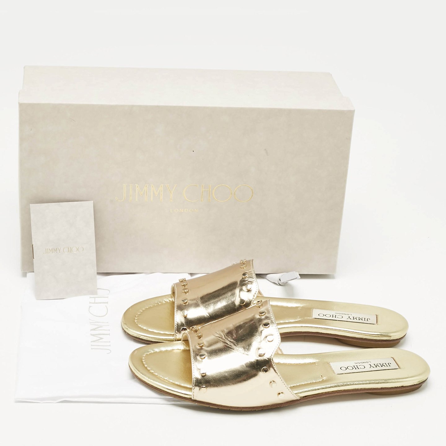 Jimmy Choo Gold Patent Leather Nanda Flat Slides Size 38.5 4