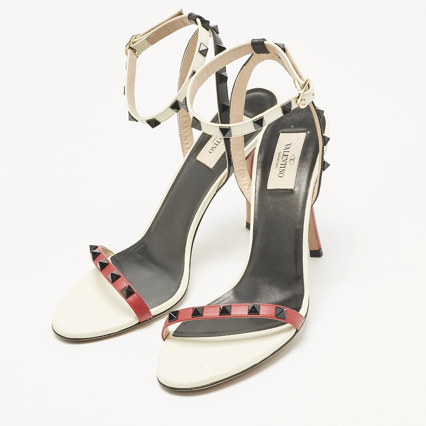 Tricolor Leather Rockstud Ankle Strap Sandals 1