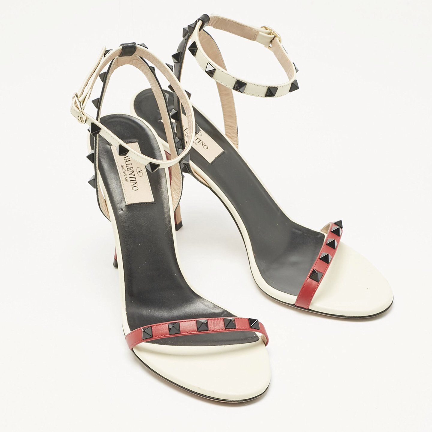 Tricolor Leather Rockstud Ankle Strap Sandals 2