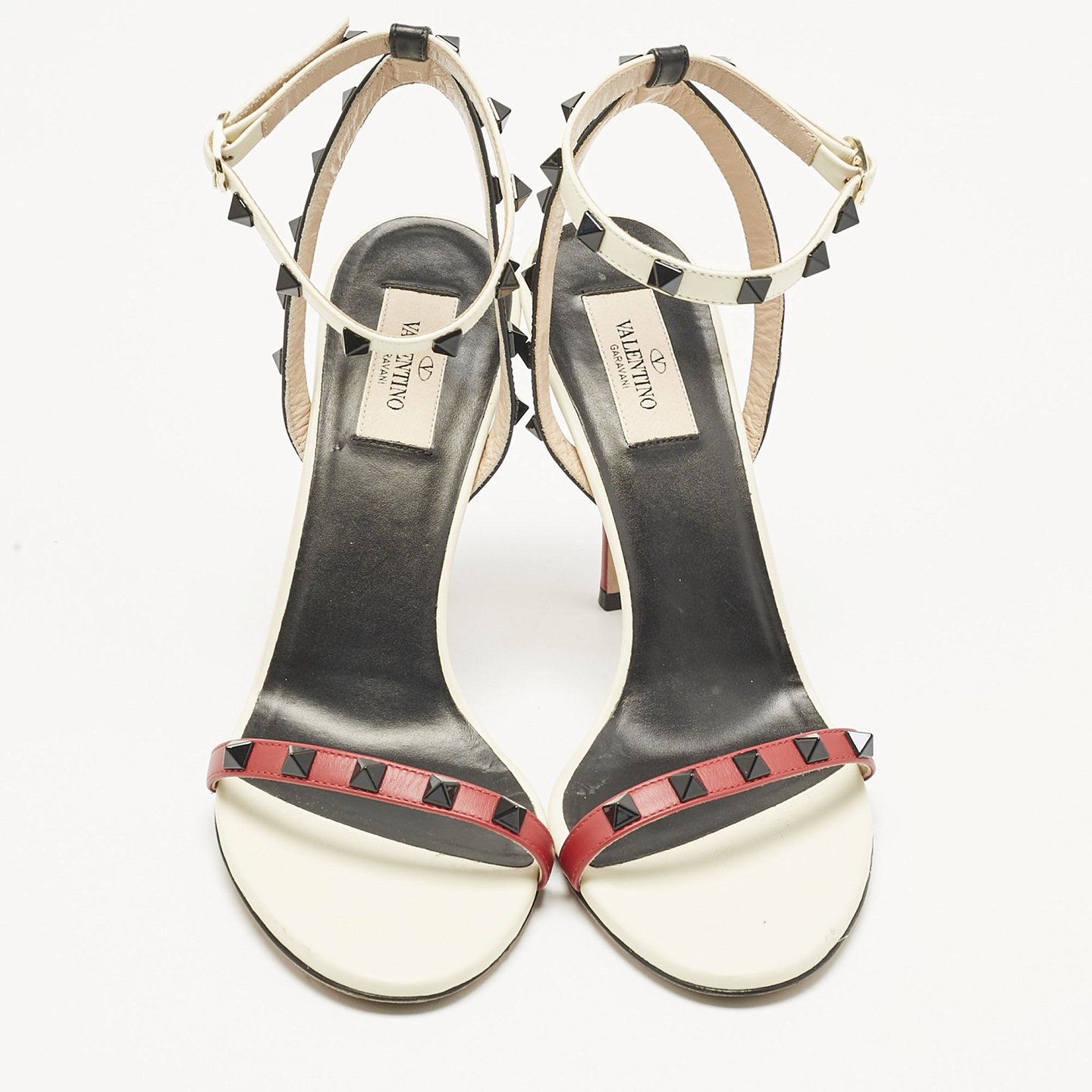 Tricolor Leather Rockstud Ankle Strap Sandals 3