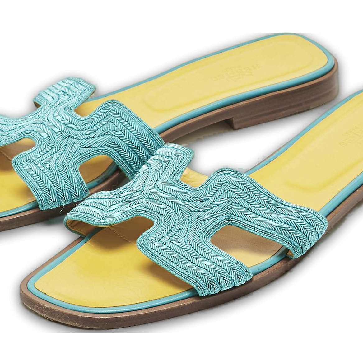 Blue Twisted Metallic Cord Oran Flat Slide Sandals 0
