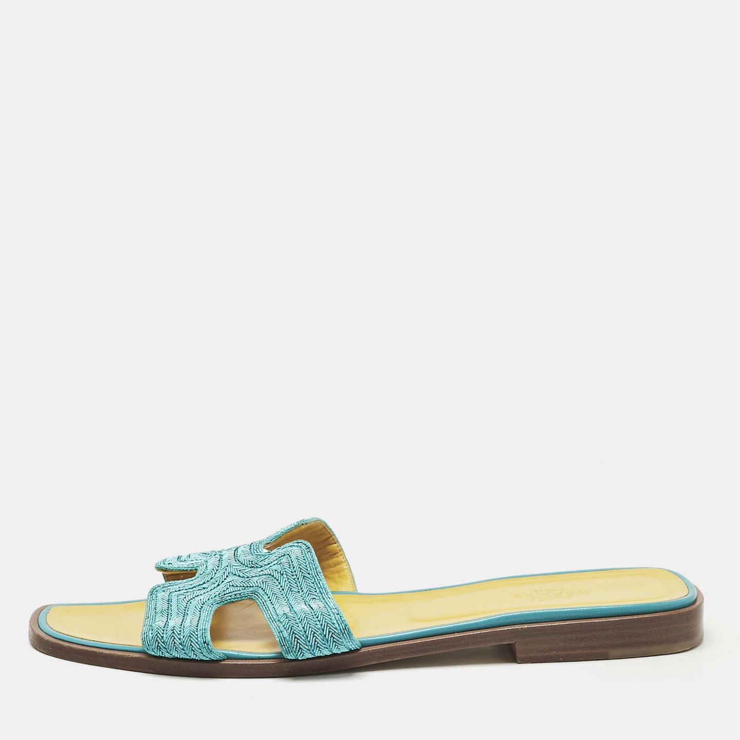 Blue Twisted Metallic Cord Oran Flat Slide Sandals 4