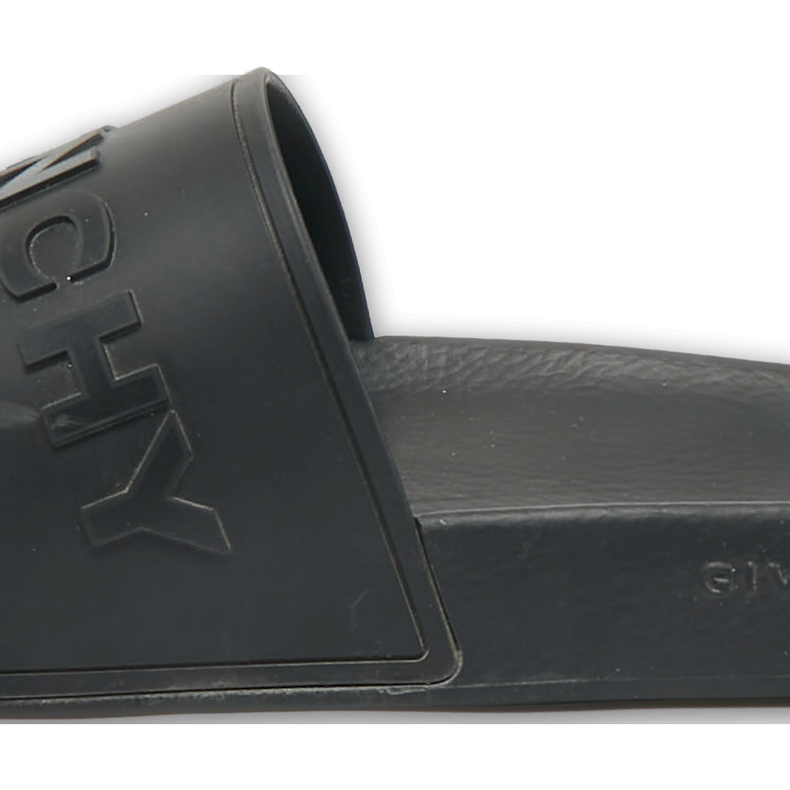Black Rubber Logo Flat Slide Sandals 0