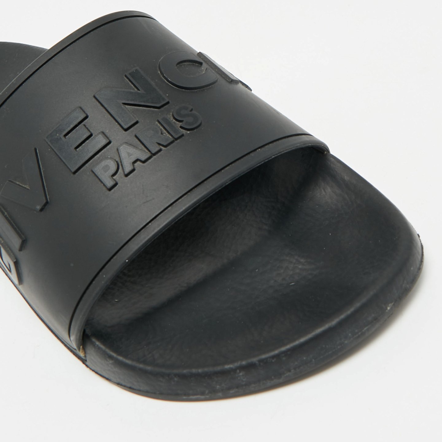 Black Rubber Logo Flat Slide Sandals 5