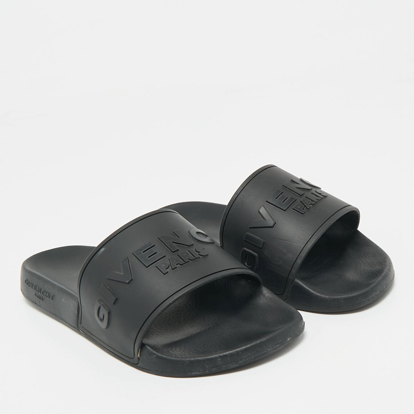 Black Rubber Logo Flat Slide Sandals 7