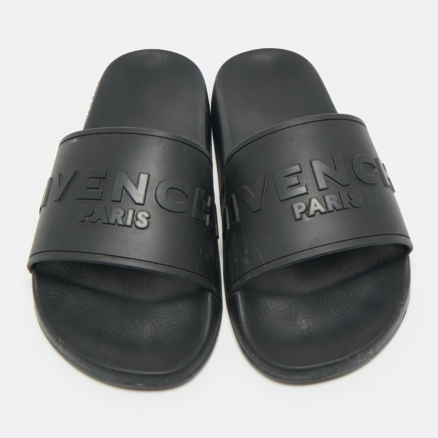 Black Rubber Logo Flat Slide Sandals 8