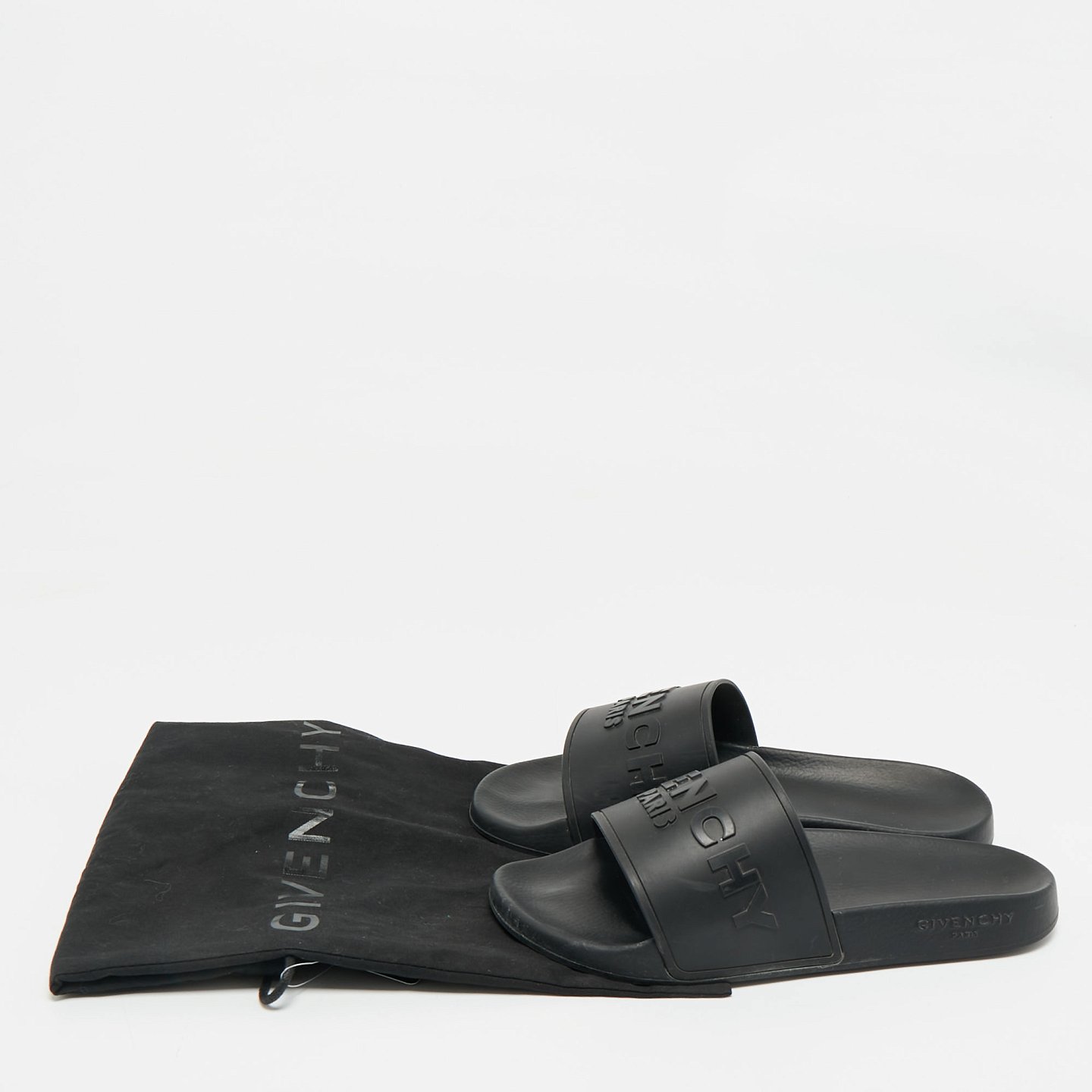Black Rubber Logo Flat Slide Sandals 9