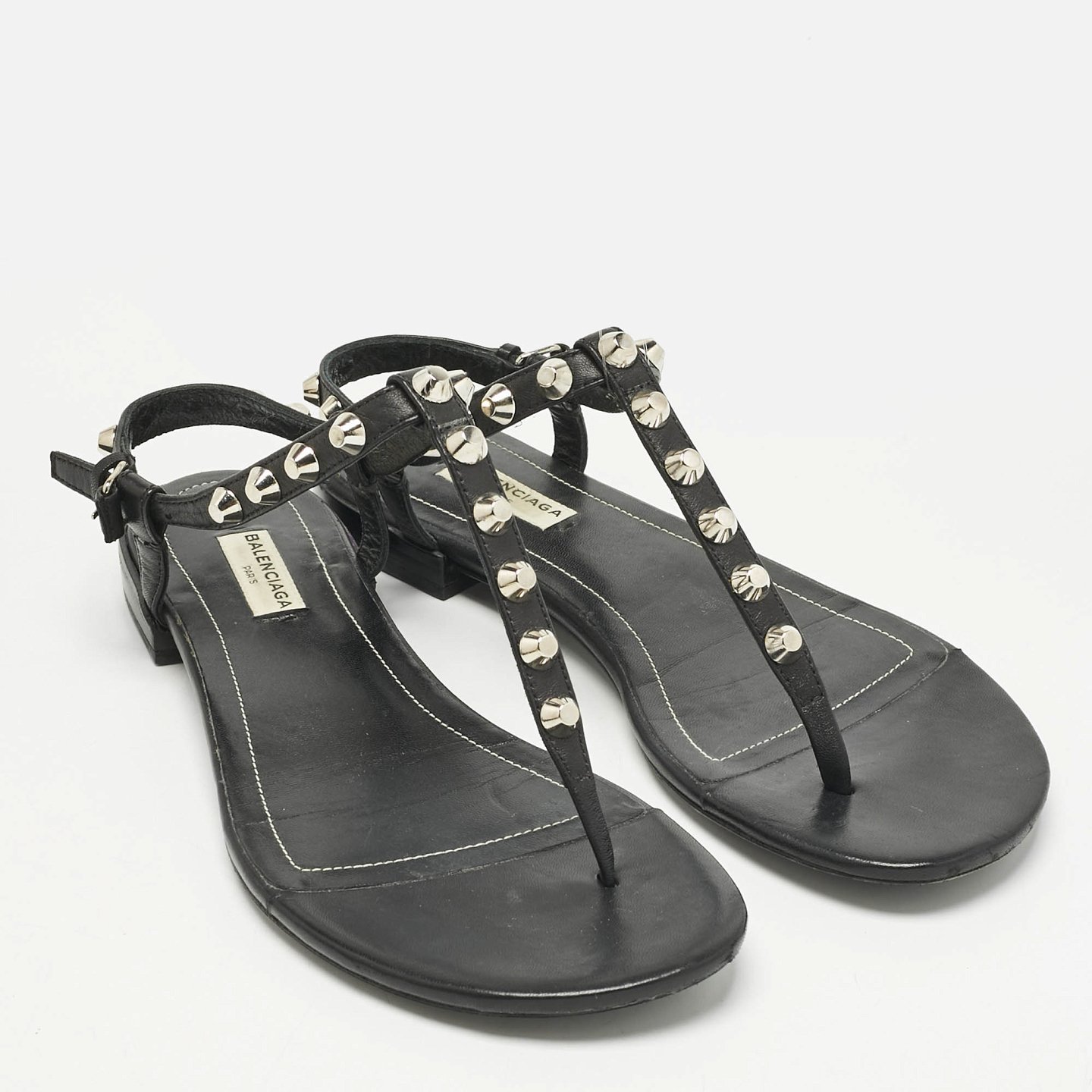 Black Leather Arena Thong Flats 5