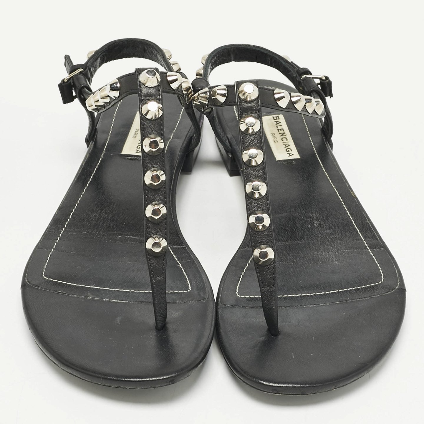 Black Leather Arena Thong Flats 6