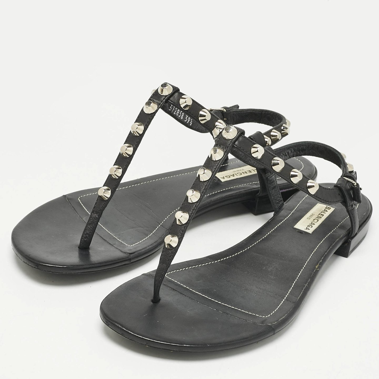 Black Leather Arena Thong Flats 7