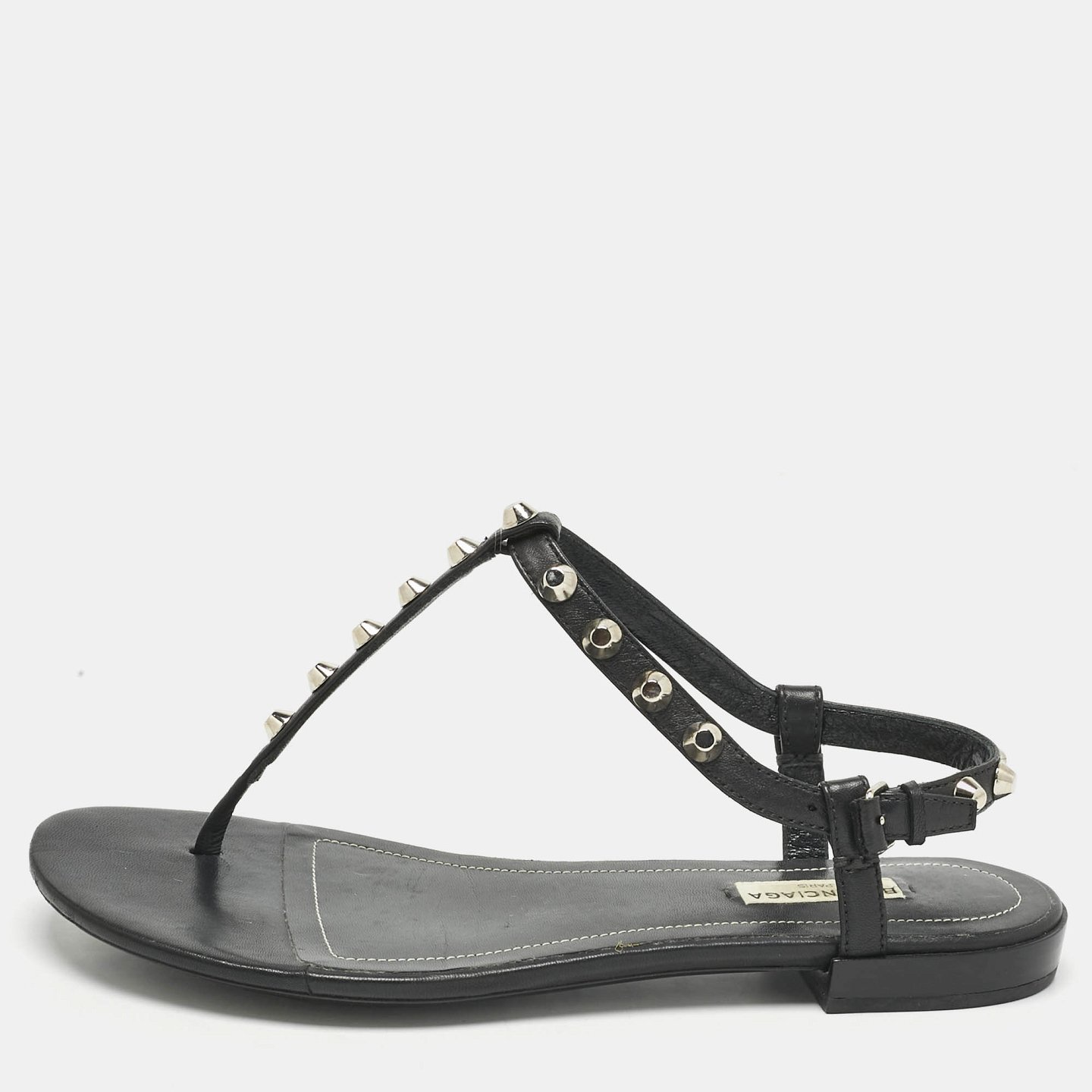 Black Leather Arena Thong Flats 8