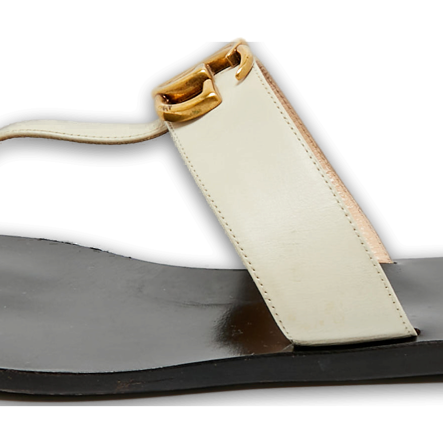 Cream Leather GG Marmont Thong Slide Flats 0