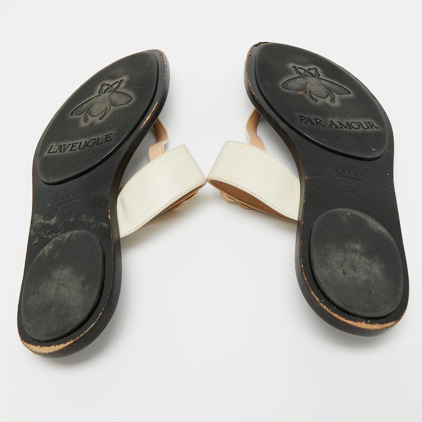 Cream Leather GG Marmont Thong Slide Flats 5