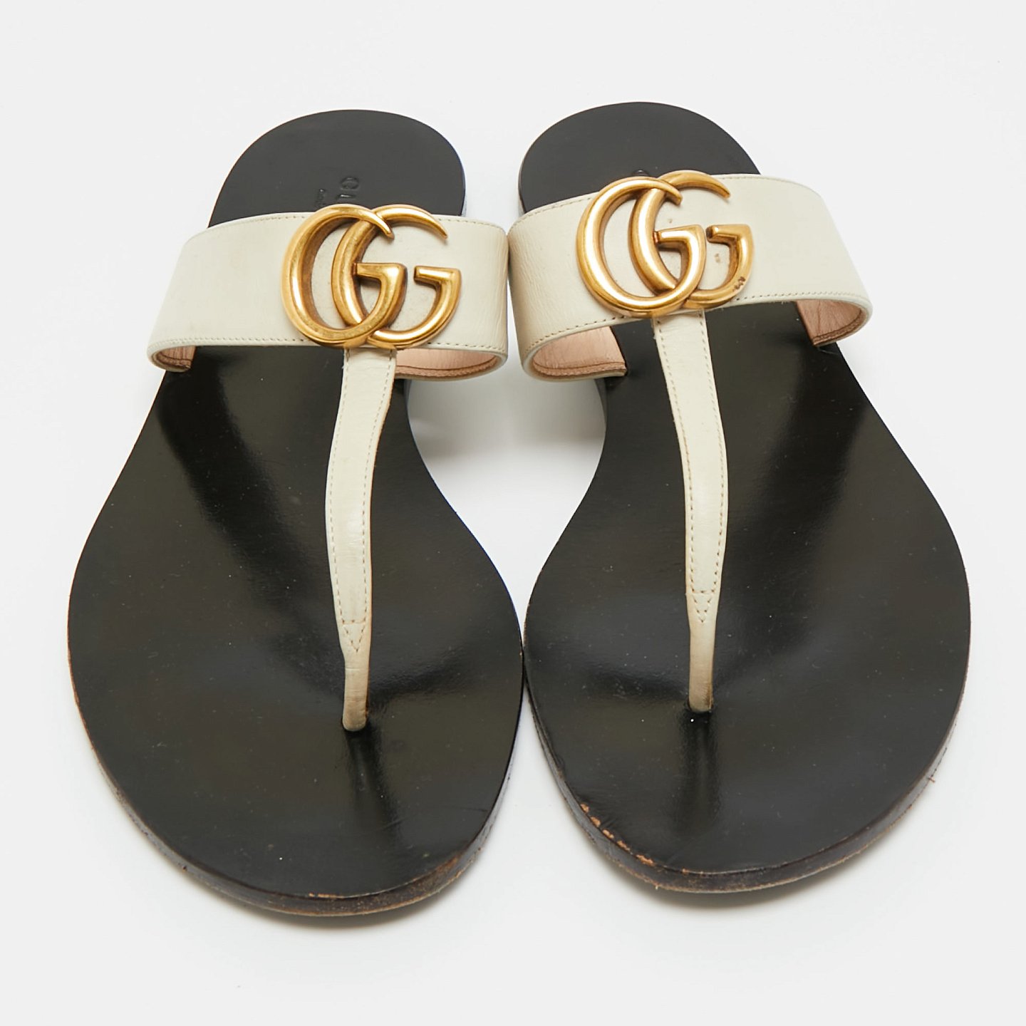 Cream Leather GG Marmont Thong Slide Flats 8