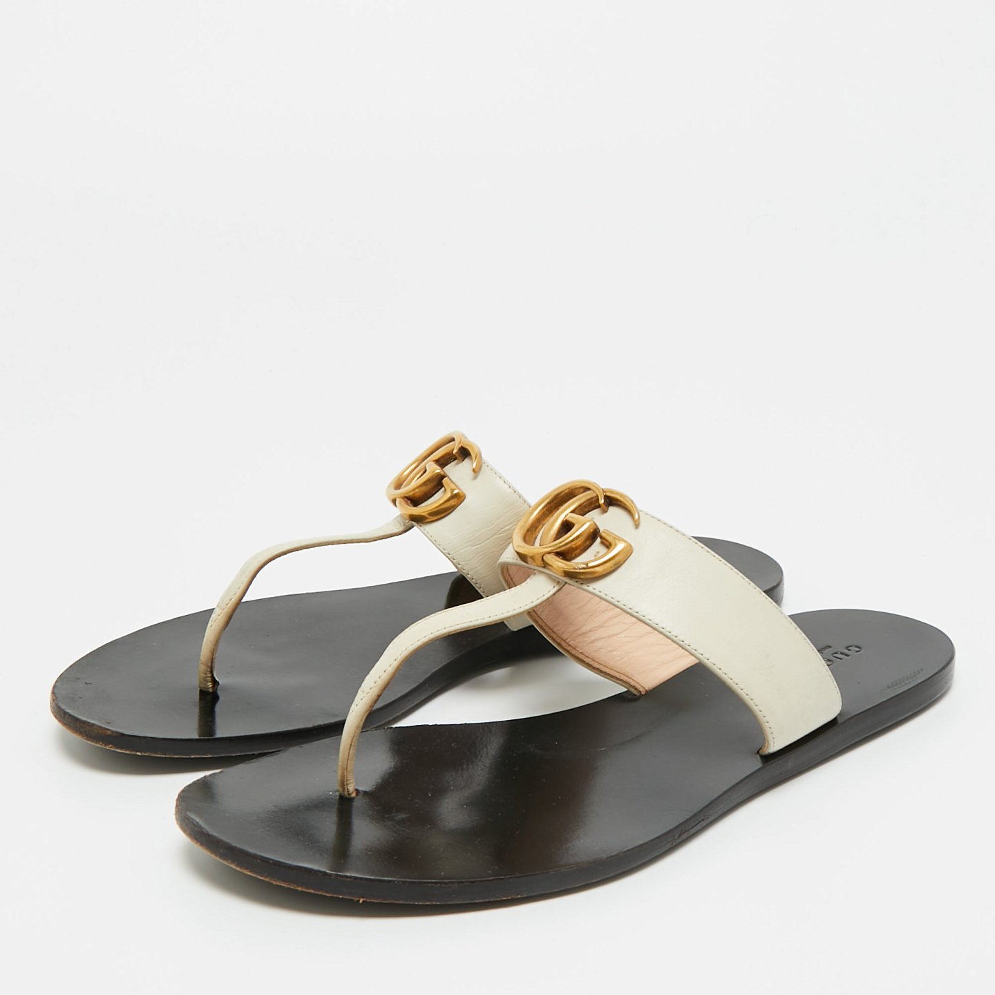 Cream Leather GG Marmont Thong Slide Flats 1