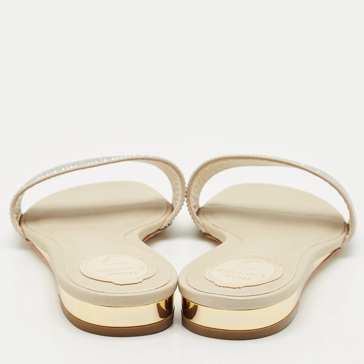 Light Gold Satin Crystals Embellished Flat Slides 6