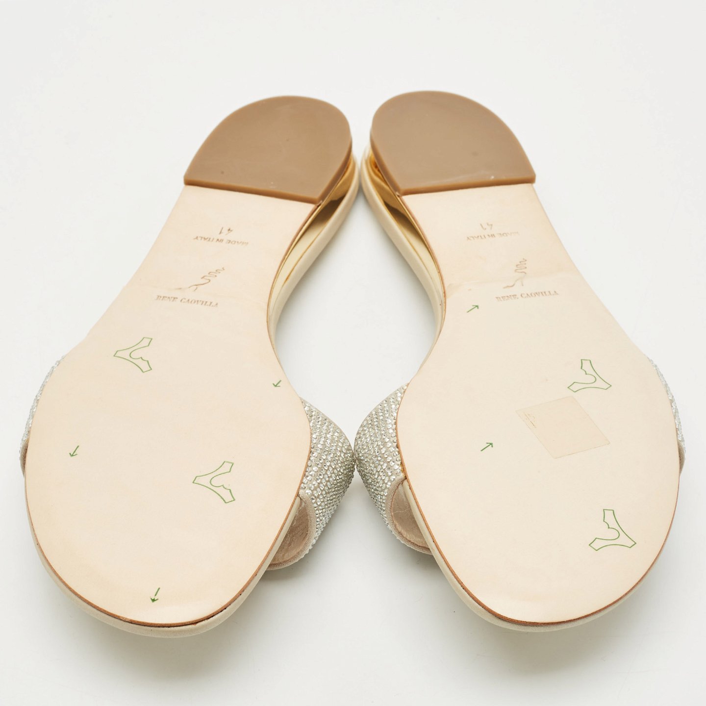 Light Gold Satin Crystals Embellished Flat Slides 7