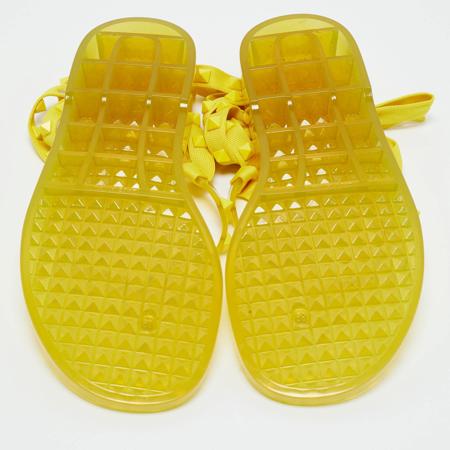 Yellow Fabric and Rubber Rockstud Thong Ankle Wrap Flats 7