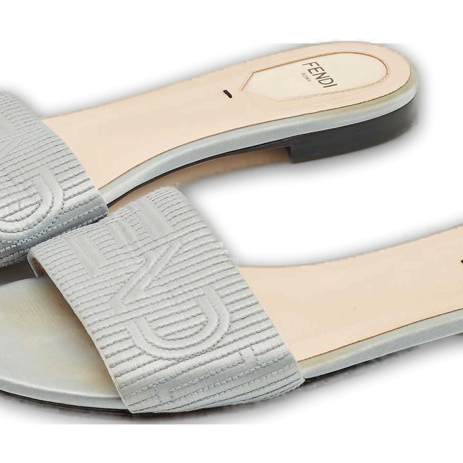Grey Satin Logo Embroidered Flat Slides 0