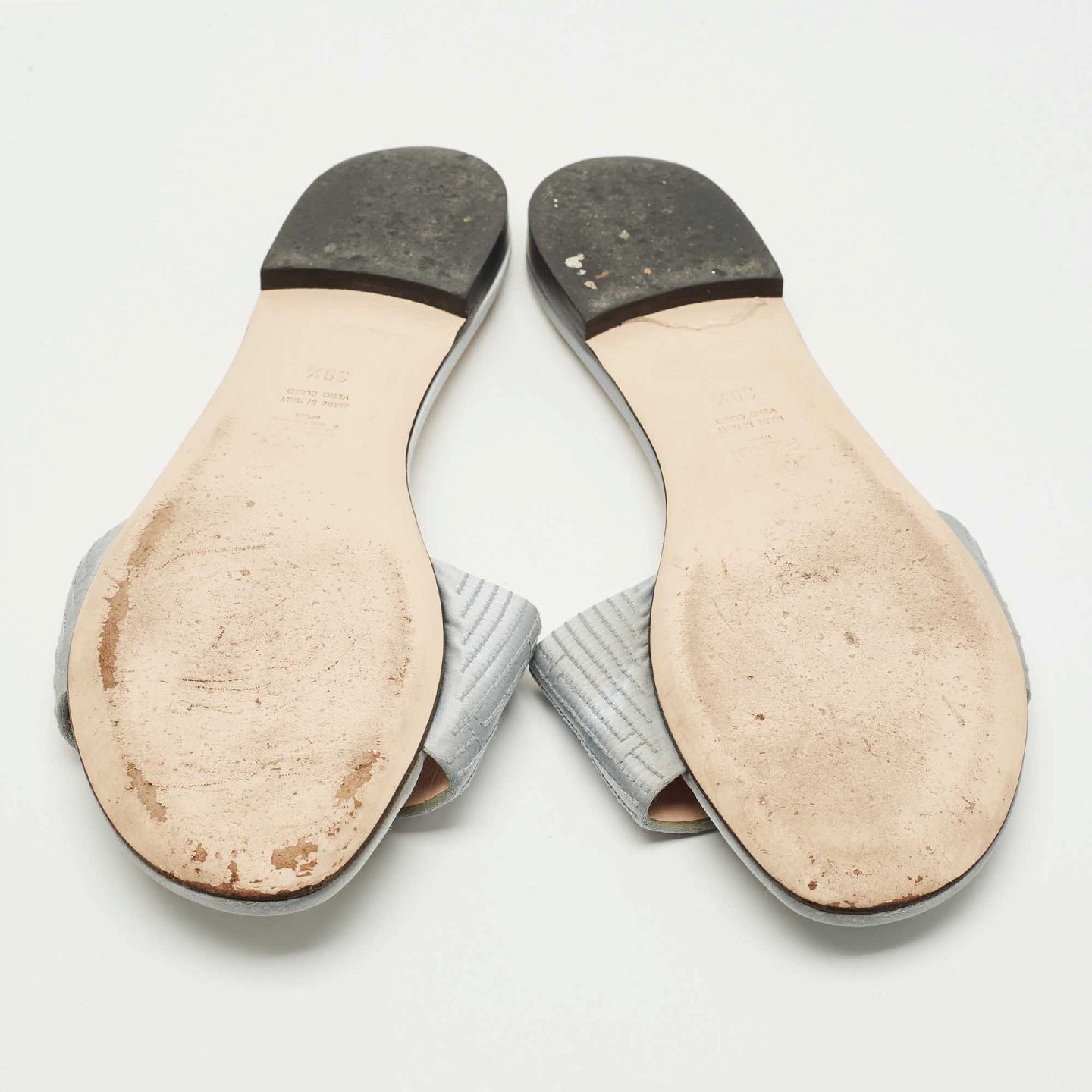 Grey Satin Logo Embroidered Flat Slides 7