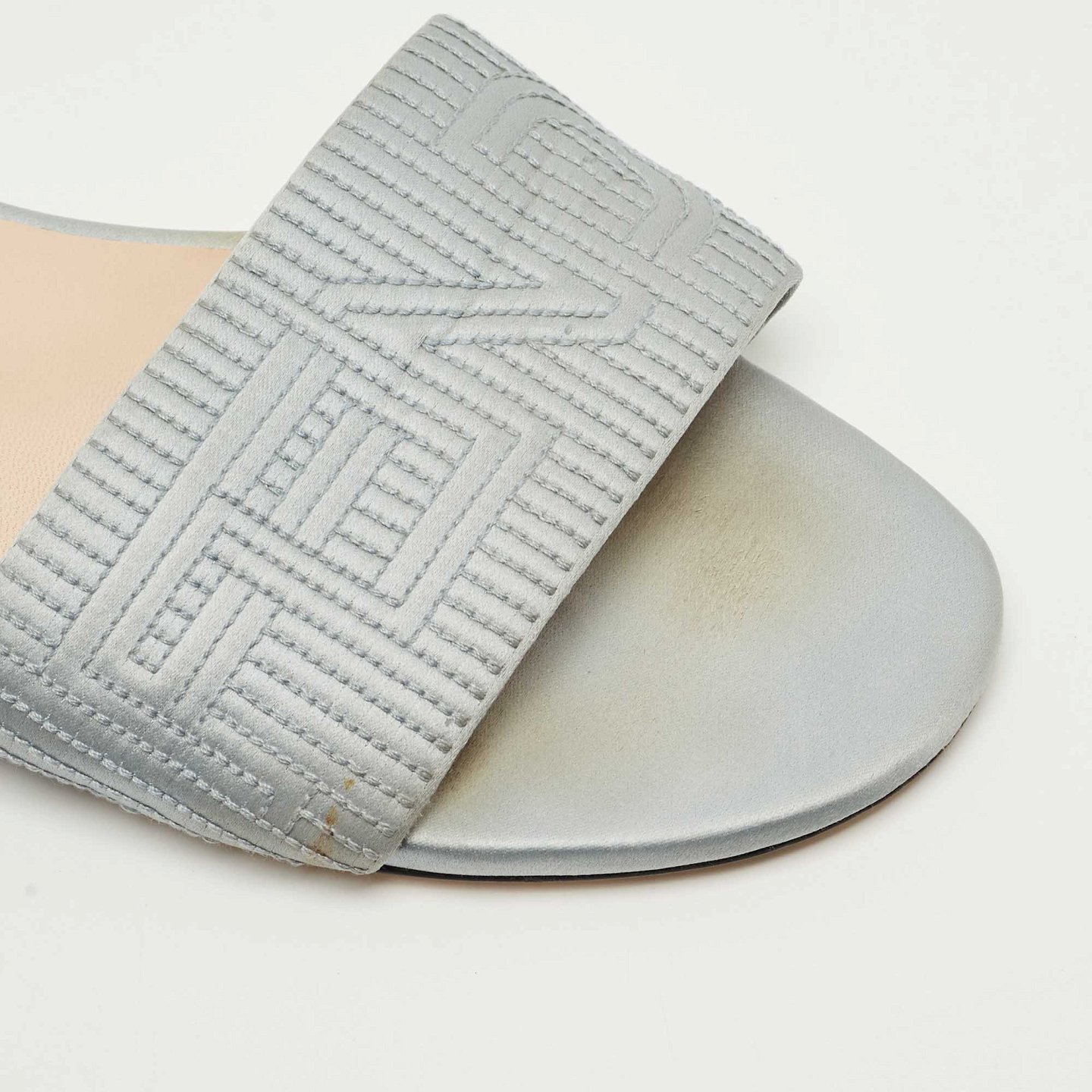 Grey Satin Logo Embroidered Flat Slides 8