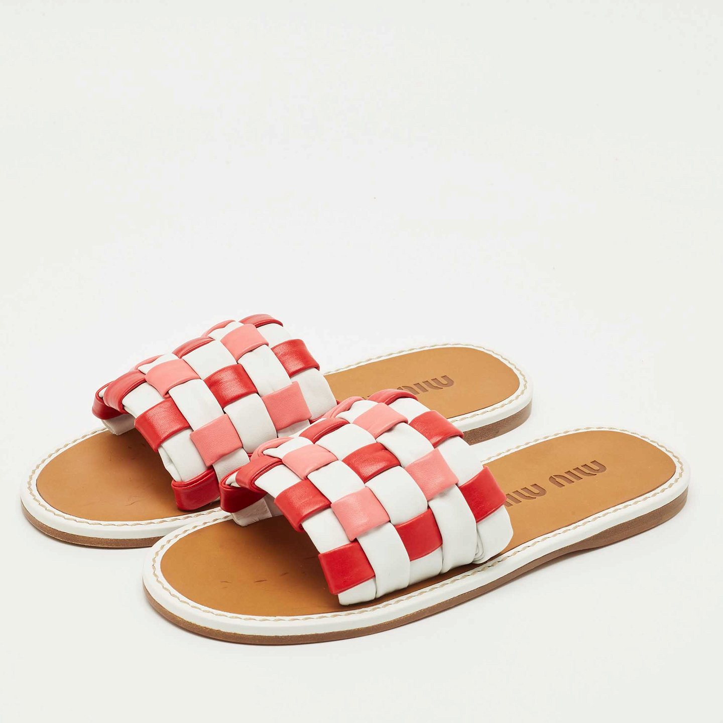 Multicolor Woven Leather Flat Slides 1
