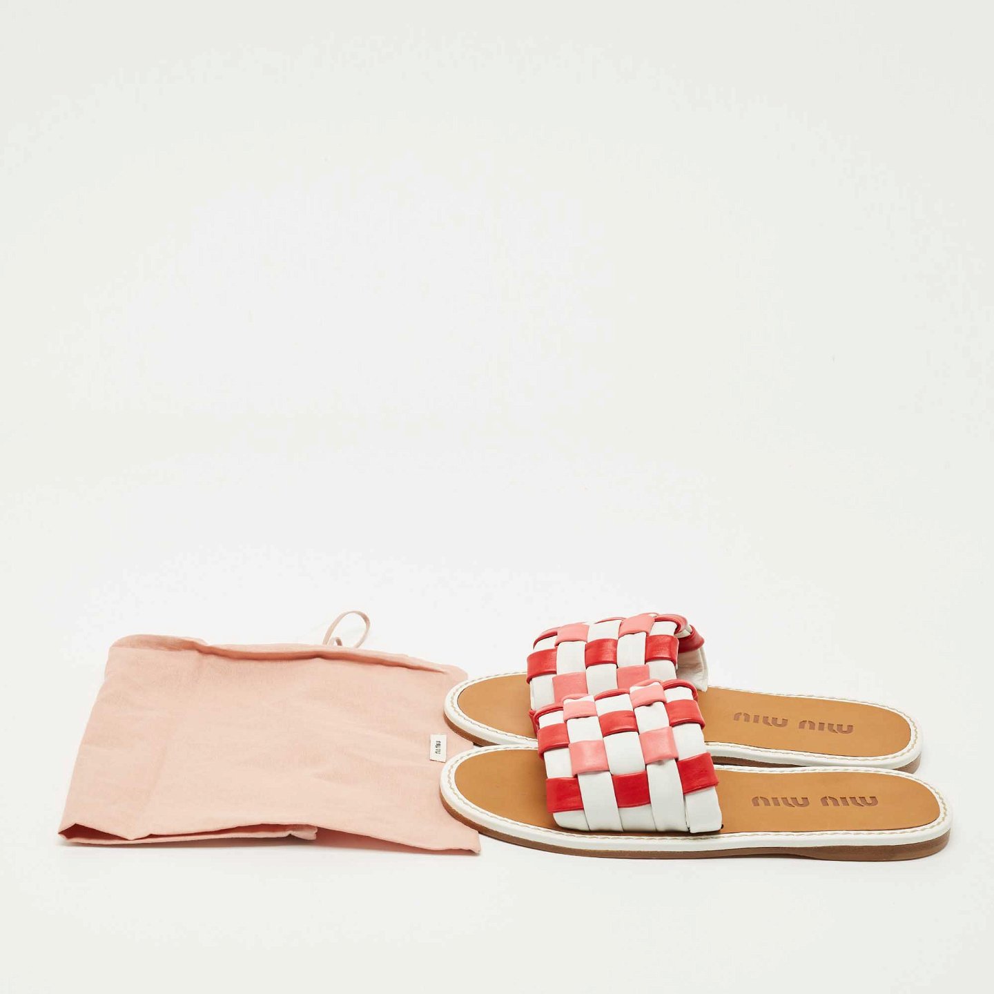 Multicolor Woven Leather Flat Slides 8