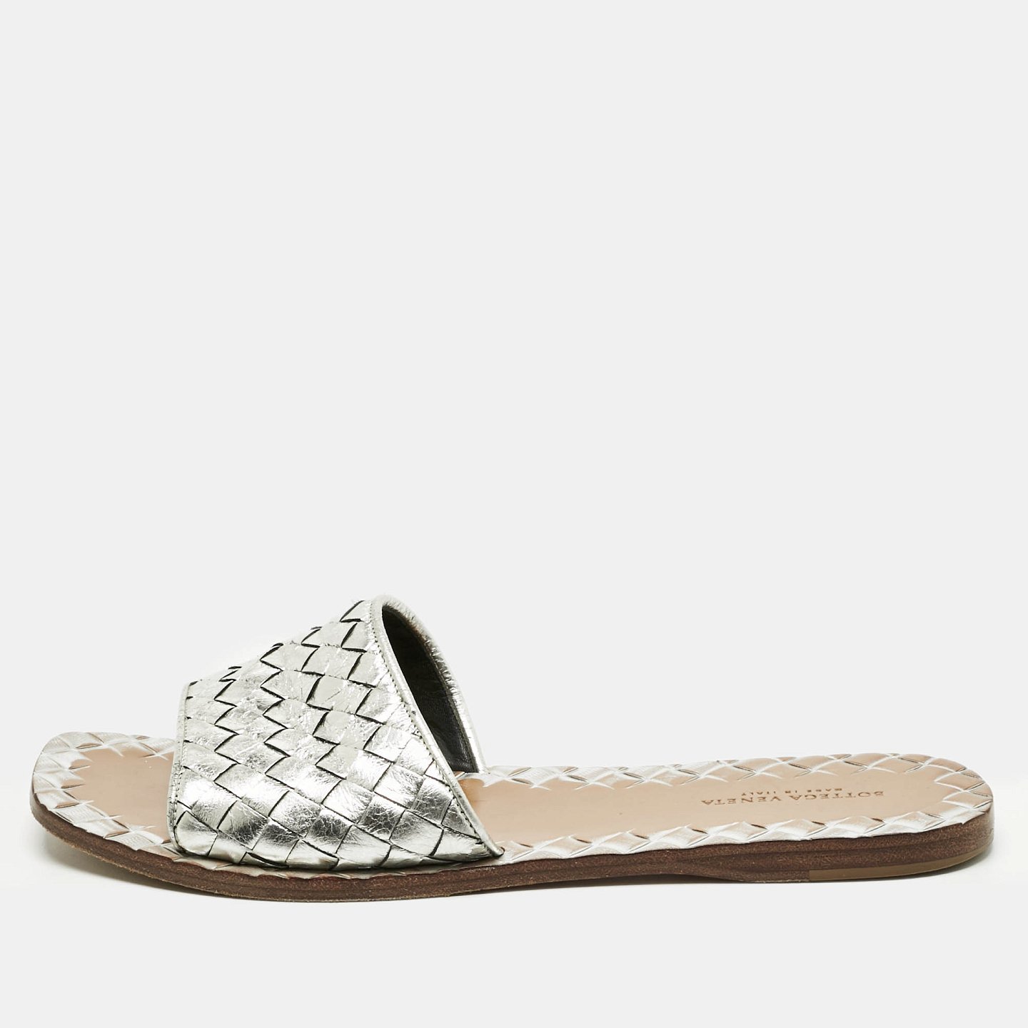 Intrecciato Metallic Intrecciato Leather Slide Sandals 2