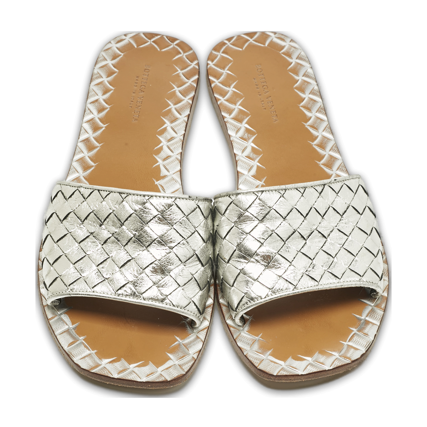 Intrecciato Metallic Intrecciato Leather Slide Sandals 0