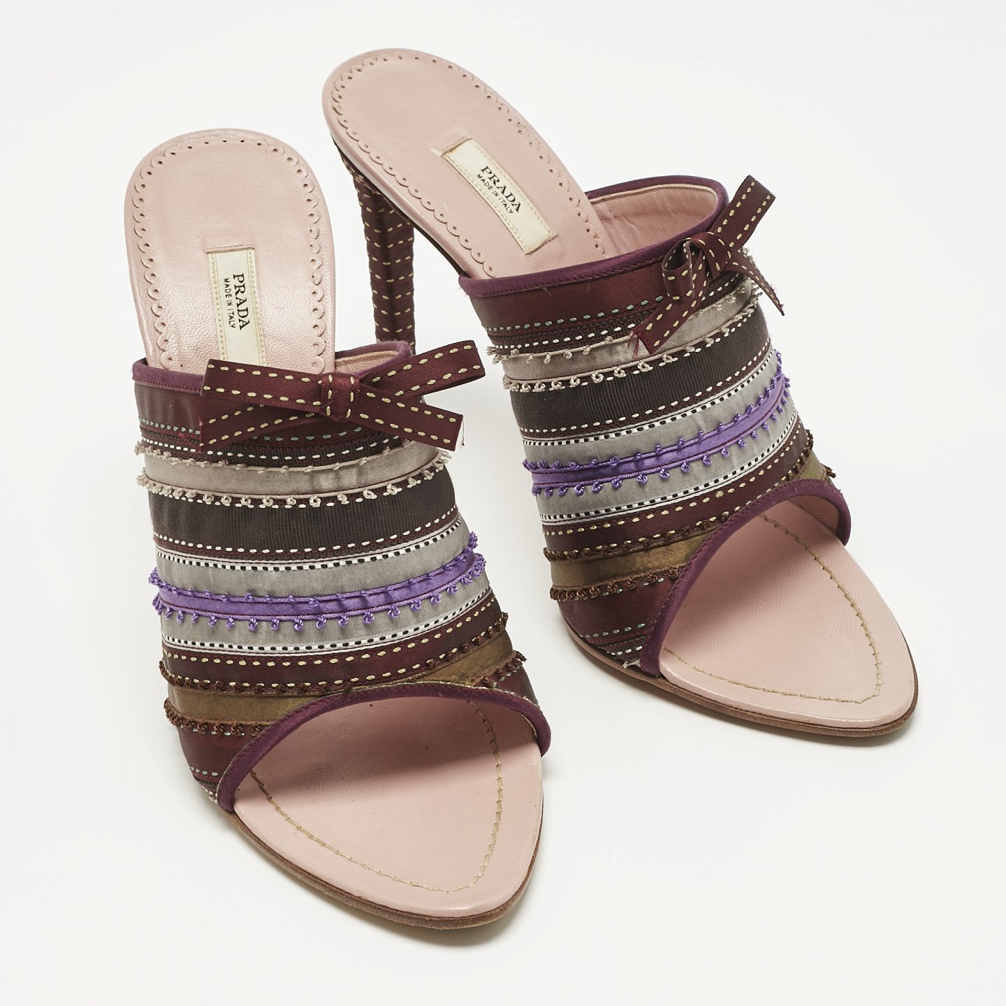 Multicolor Satin Ribbon Bow Slide Sandals 2