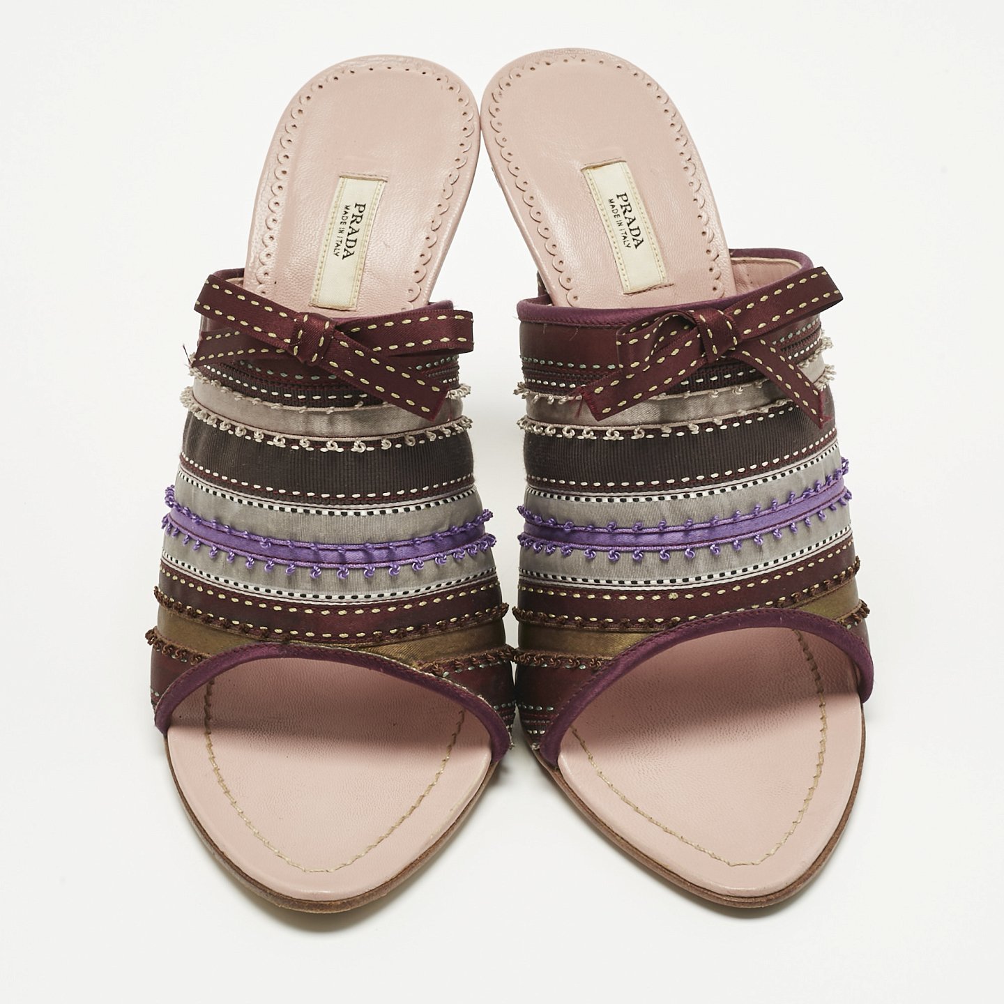 Multicolor Satin Ribbon Bow Slide Sandals 5