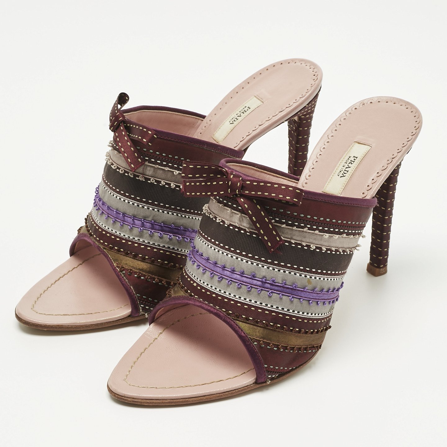 Multicolor Satin Ribbon Bow Slide Sandals 6