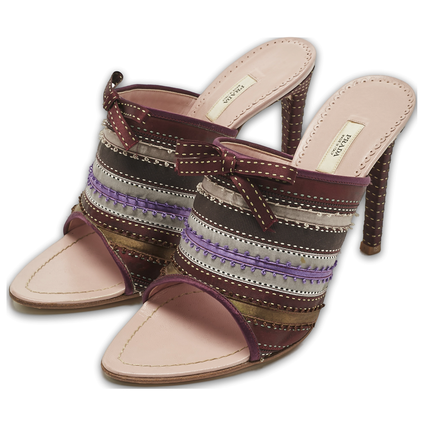 Multicolor Satin Ribbon Bow Slide Sandals 0
