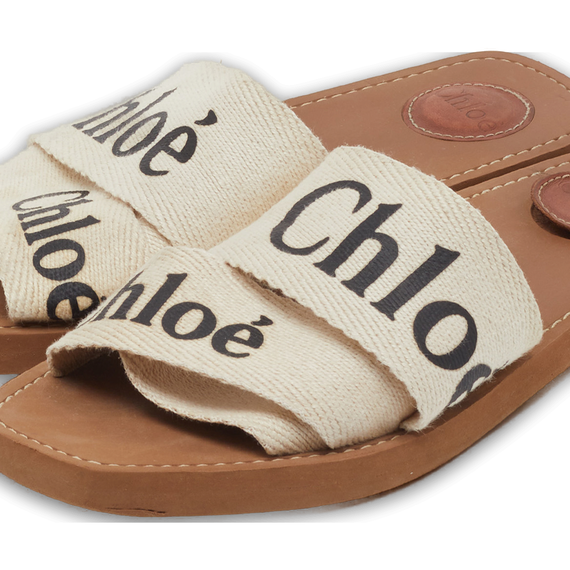 Off White Canvas Logo Ribbon Woody Flat Slide Sandals 0