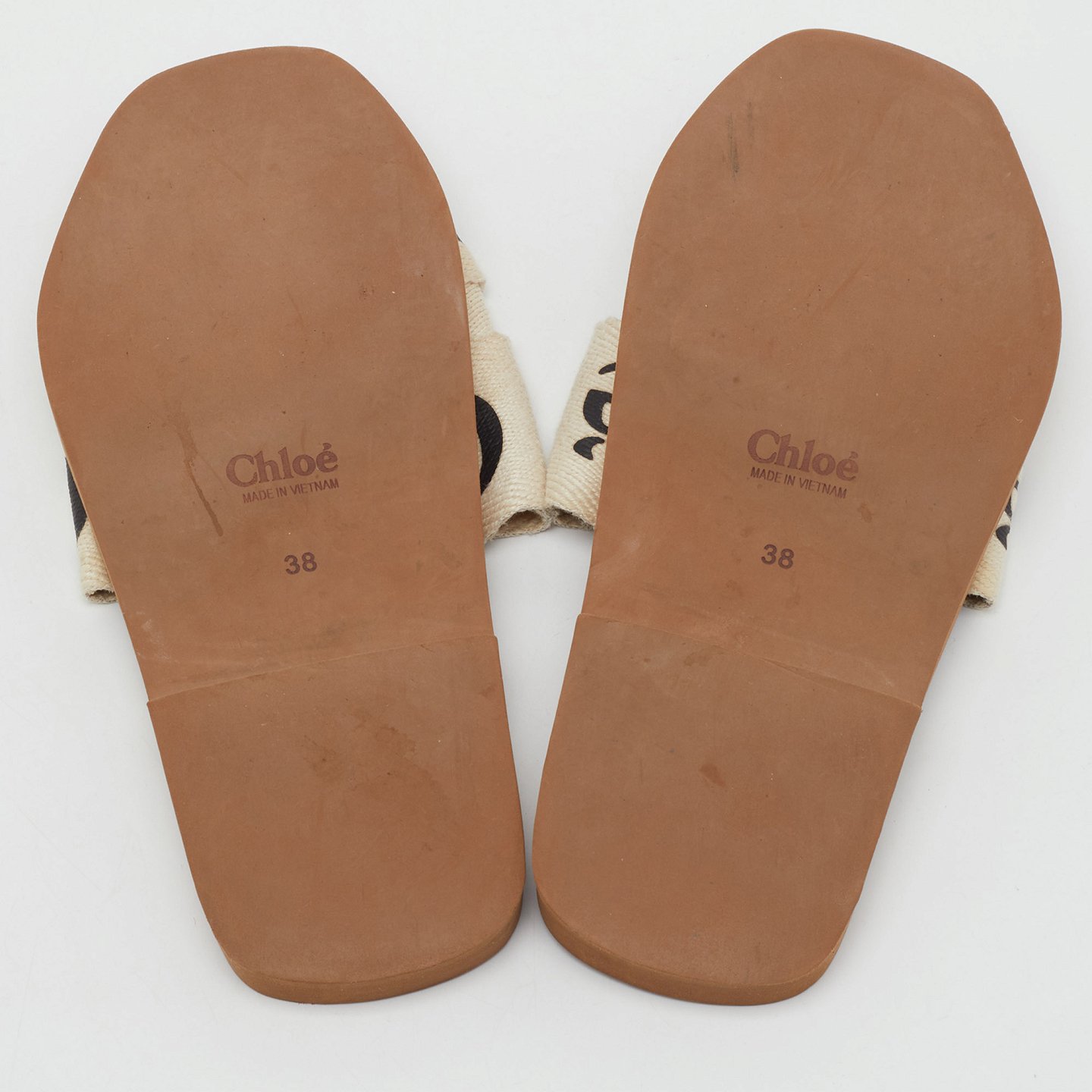Off White Canvas Logo Ribbon Woody Flat Slide Sandals 8