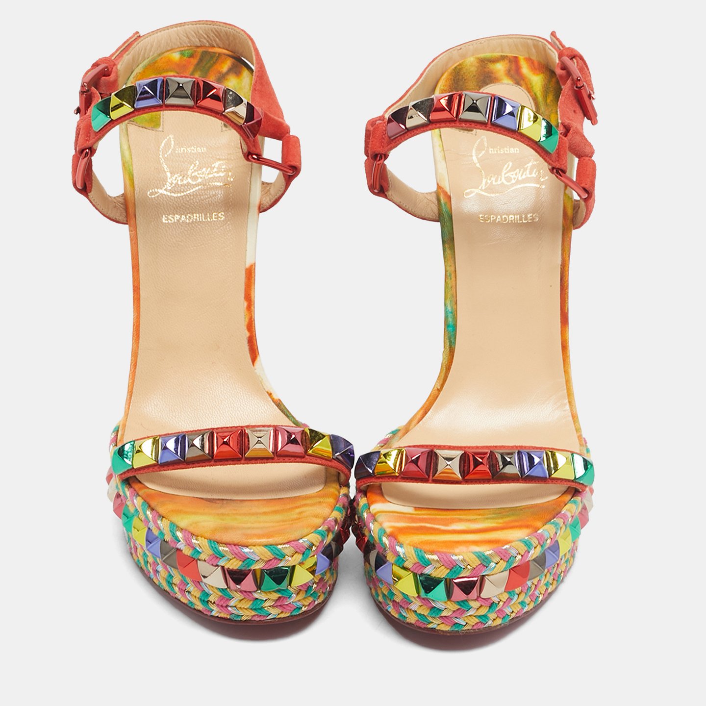 Multicolour Suede Studded Cataclou Platform Wedge Sandals 7