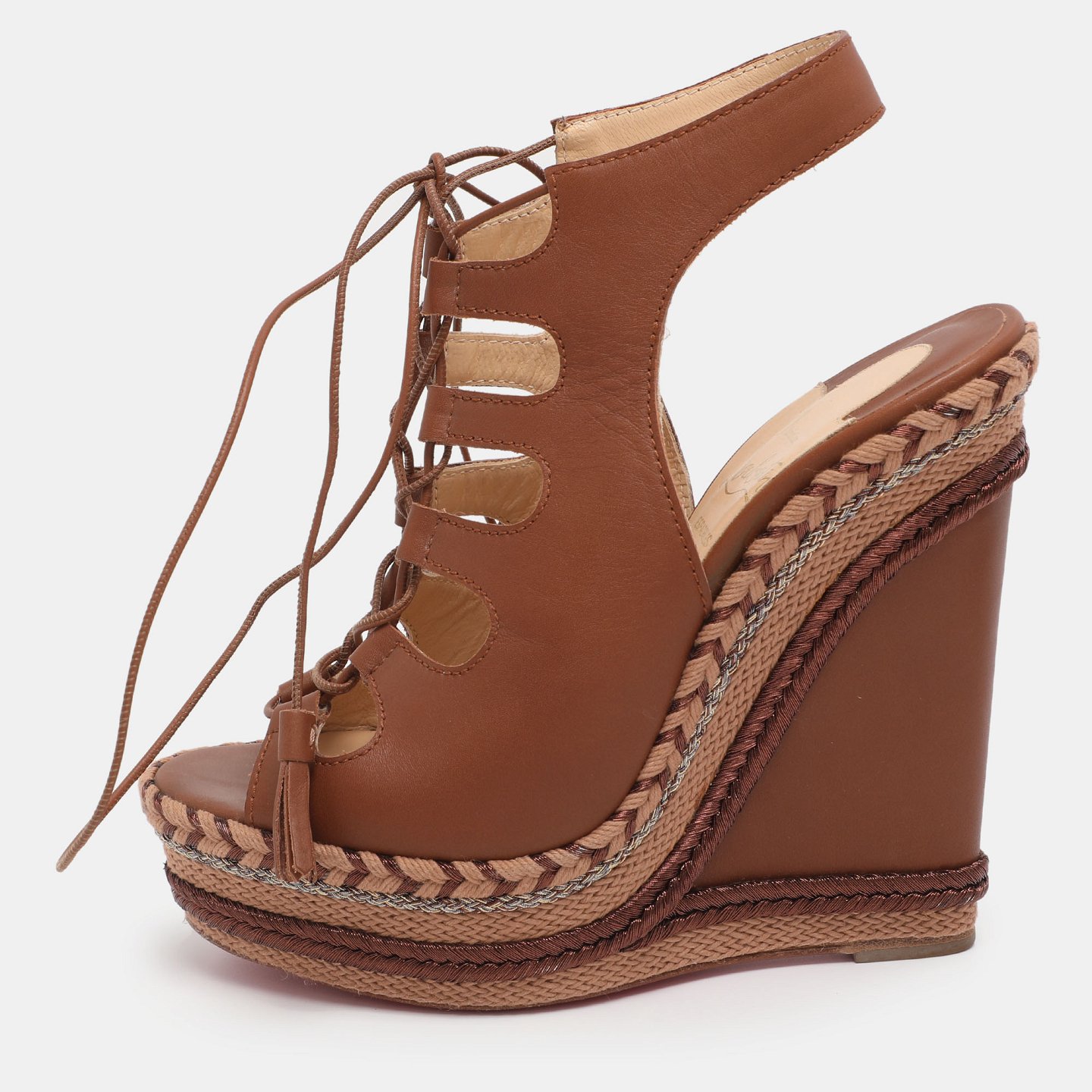 Brown Leather Spagana Wedge Sandals 1