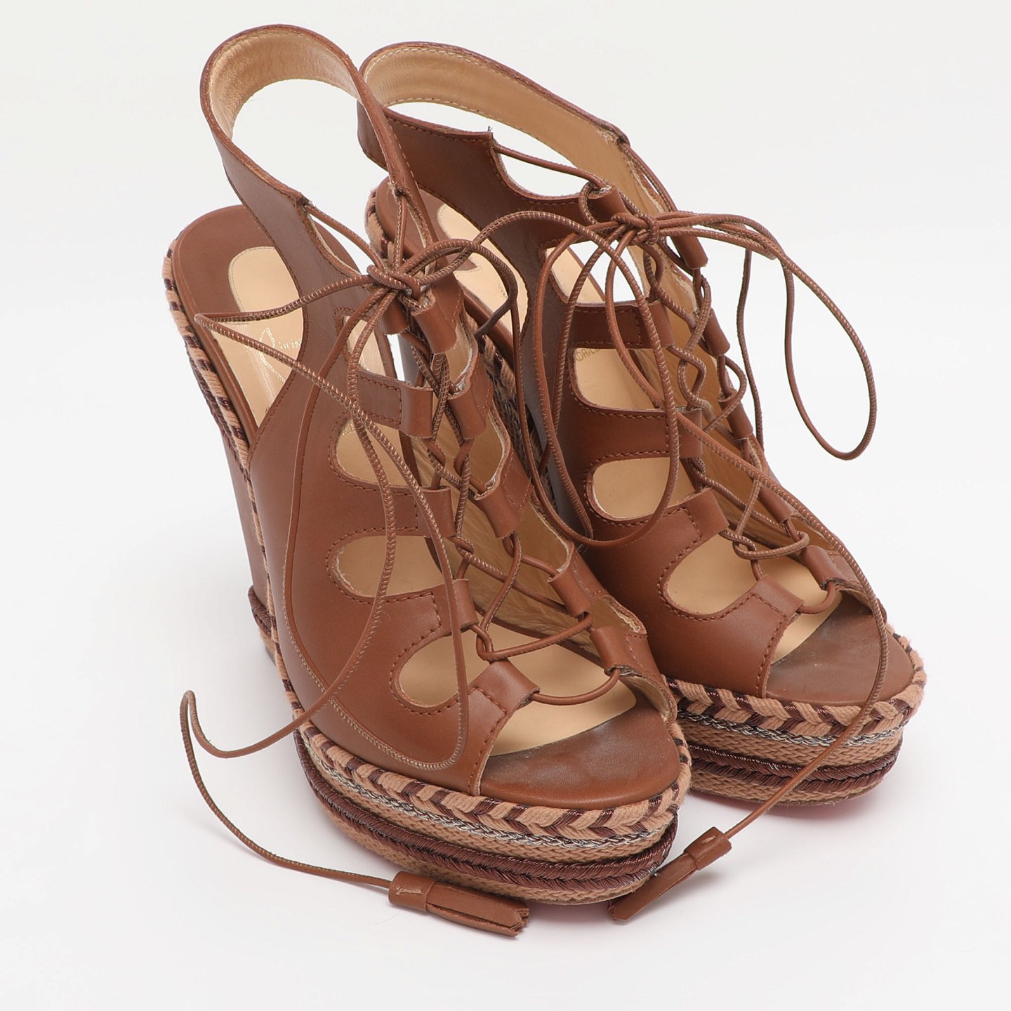 Brown Leather Spagana Wedge Sandals 0