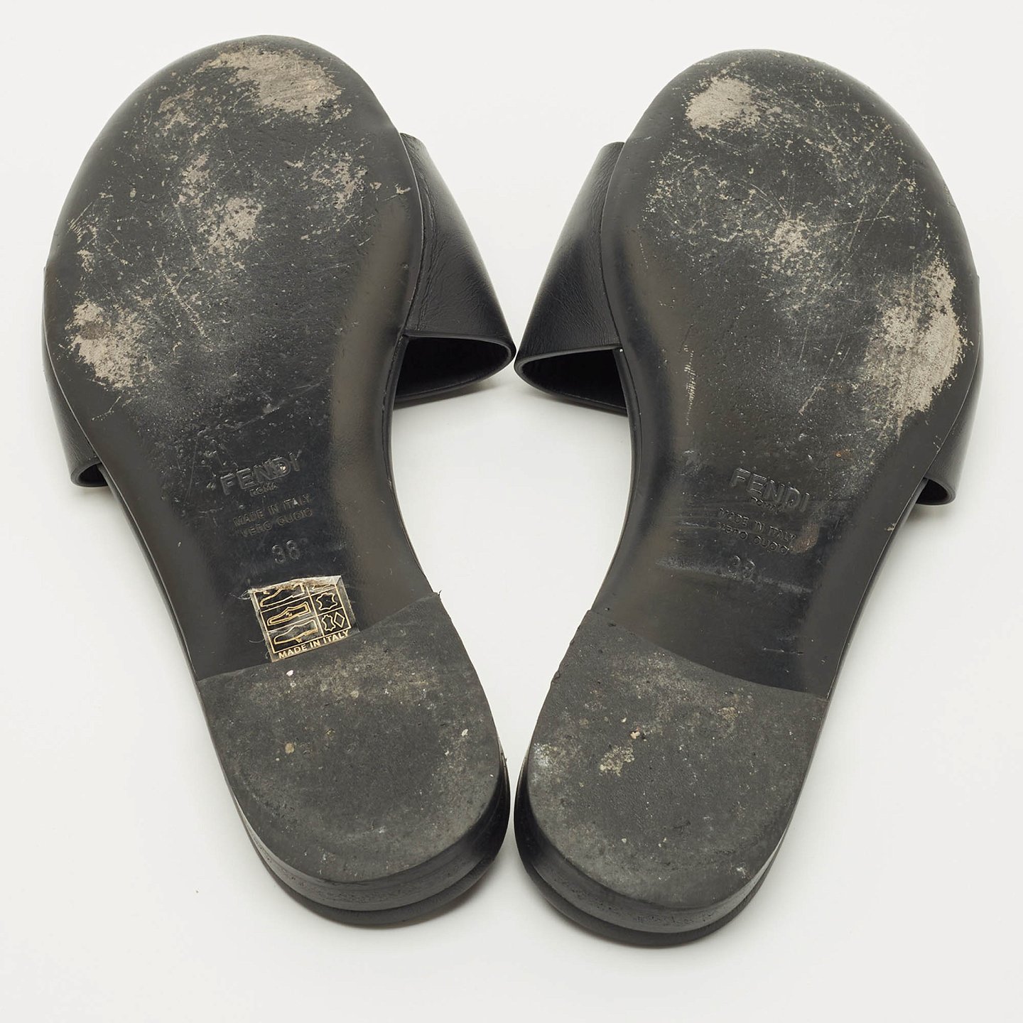 Black Leather Logo Flat Slides 4