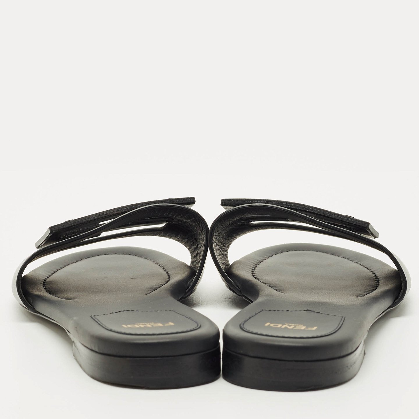 Black Leather Logo Flat Slides 5