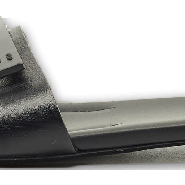 Black Leather Logo Flat Slides 0