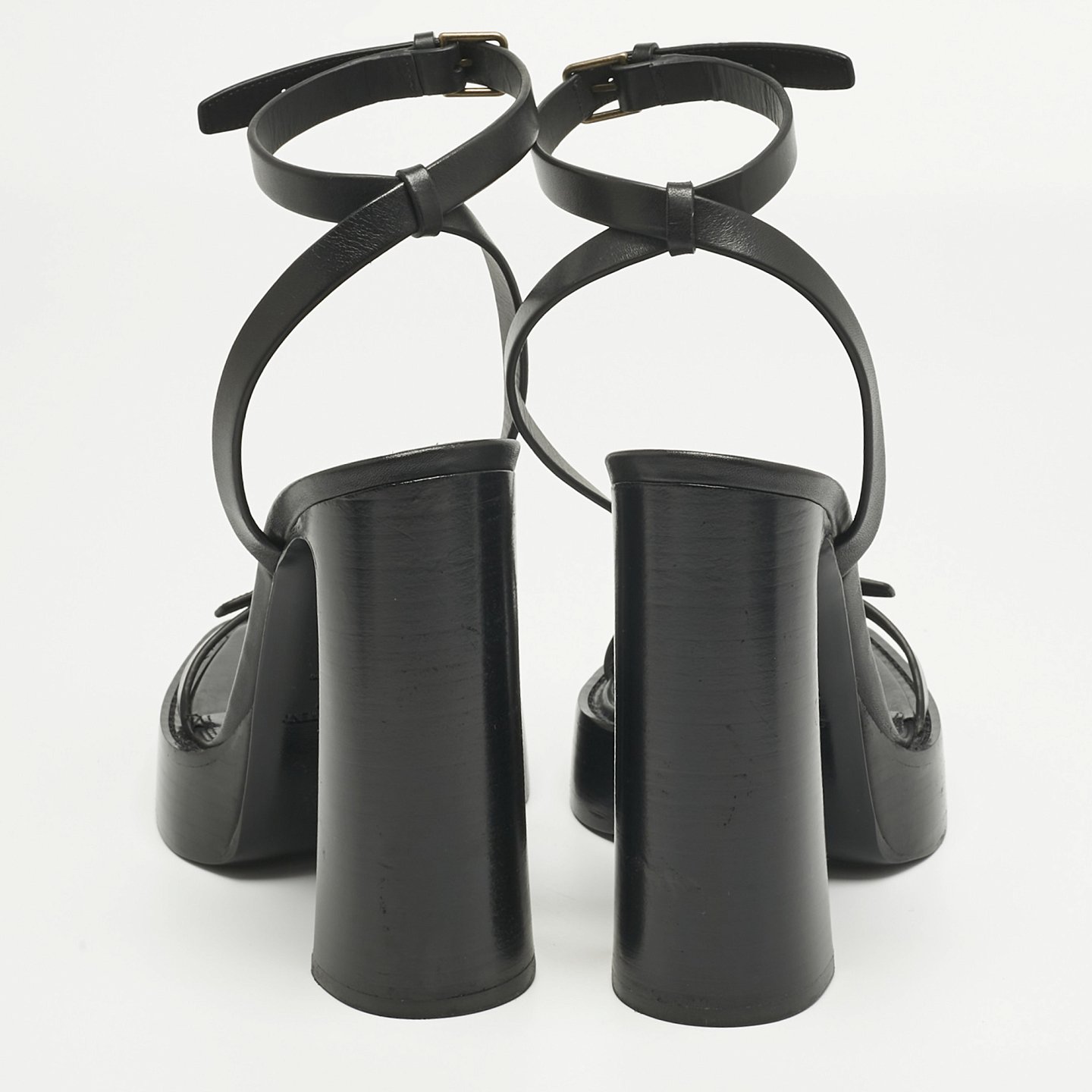Black Leather Platz Platform Ankle Strap Sandals 3